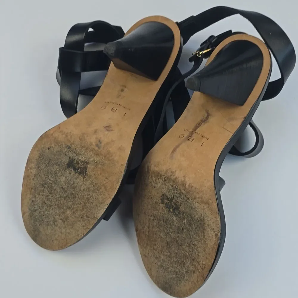 IRO Strappy Heeled‎ Black Leather Sandals Women's size 40 EU / US 8.5